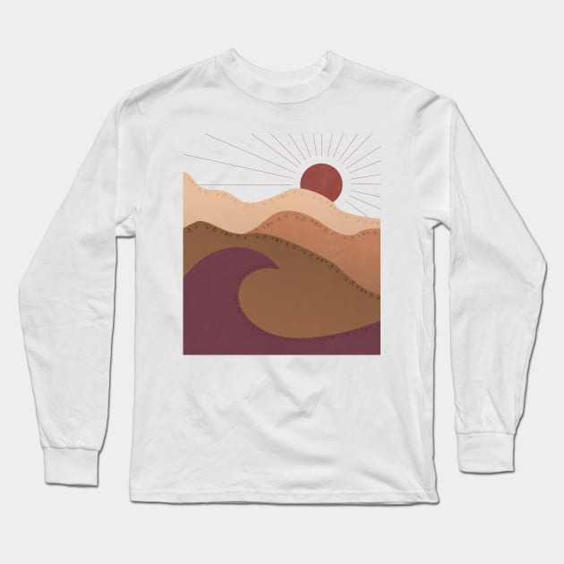 Waves and sun and mountains Bohemian Design no.2 Long Sleeve T-Shirt by JDP Designs